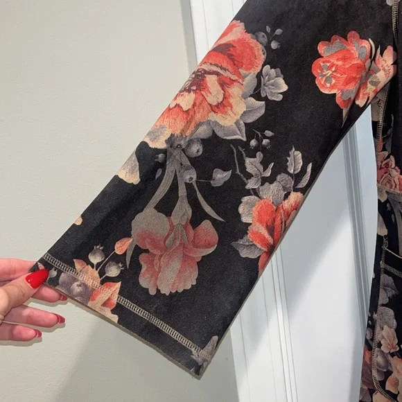 Anthropologie Solitaire Faux Suede Jacket statement piece cherry red floral - Picture 3 of 13